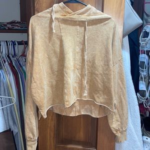 Distressed burnt yellow cropped hoodie size large